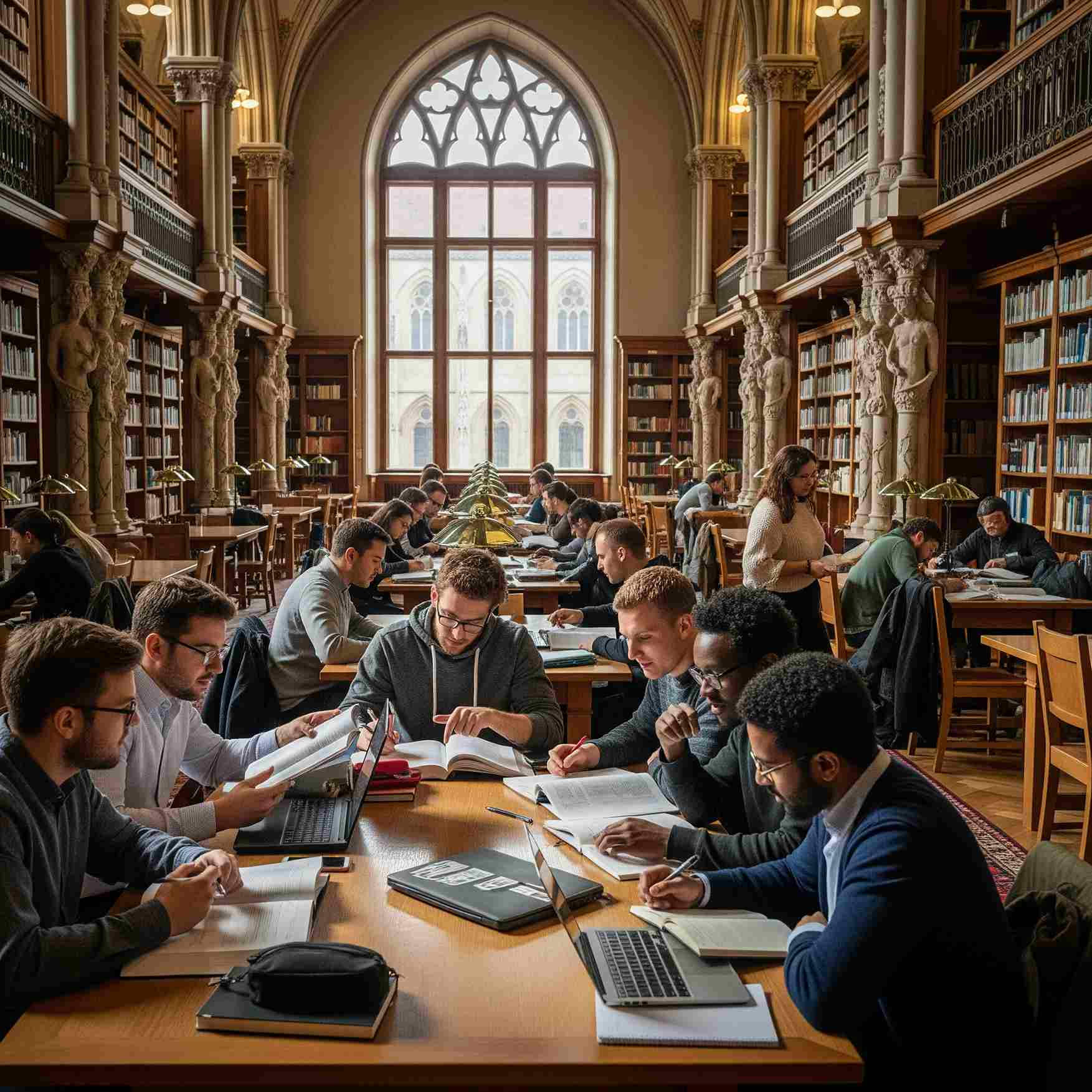 students studying in library