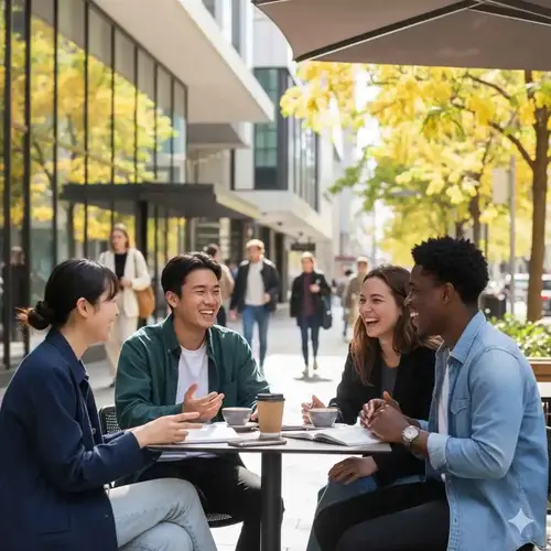 students chatting in the cafeteria